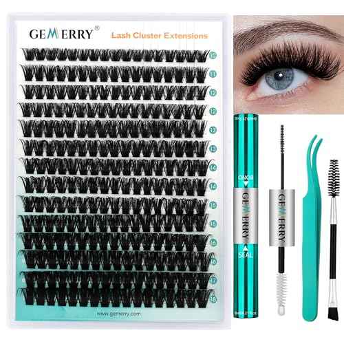 GEMERRY Eyelash Extension Kit Thick Curl Fluffy Clusters Kit With Lash Bond and Seal, Tweezers, DIY Lash Extension (80P-10-18mm)