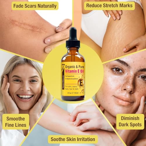 Seven Minerals Ultra Pure Vitamin E Oil - Full-Spectrum D-Alpha Tocopherol per 4 Oz Bottle - 100% Organic Vitamin E Oil for Skin, Face, Hair and Scars - Naturally Occurring:Not Synthetic. (Pack of 2)
