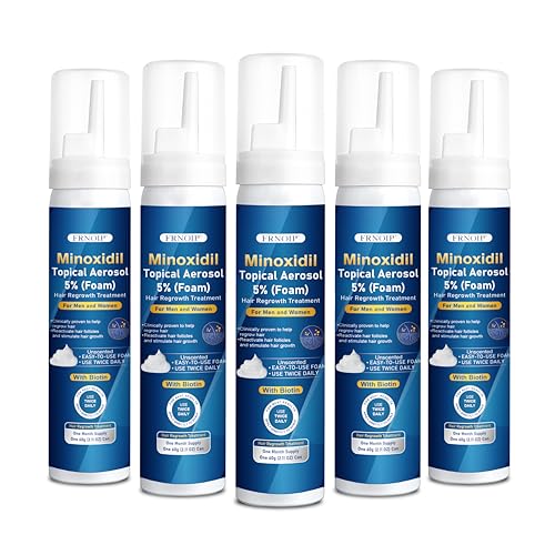 Minoxidil Foam for Men - Hair Regrowth Treatment with Biotin, 5% Strength, 5 Pack