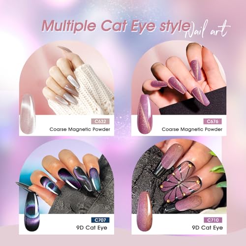 ROSALIND Cat Eye Gel Nail Polish Set - 8 Glitter Silver & Magnetic Colors