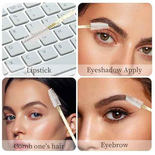 100 PCS Crystal Eyelash Mascara Wands Disposable Lash Brushes for Extensions Spoolie Brush Applicators Makeup Tool Kits (Gold handle)