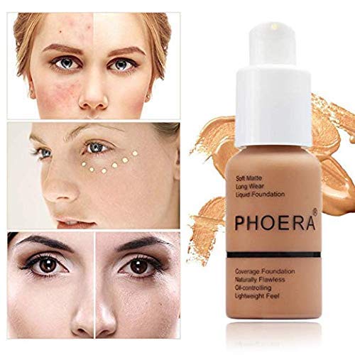 2 Pack PHOERA Foundation, 24HR Matte Oil Control Concealer, Full Coverage Foundation for Women Makeup.(104# Buff Beige)