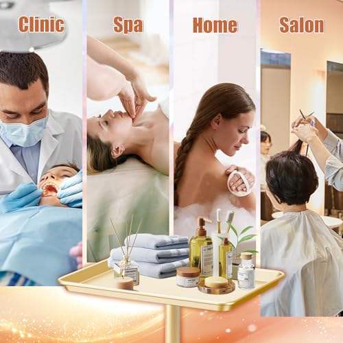 Adjustable Salon Rolling Tray on Wheels | Champagne Gold