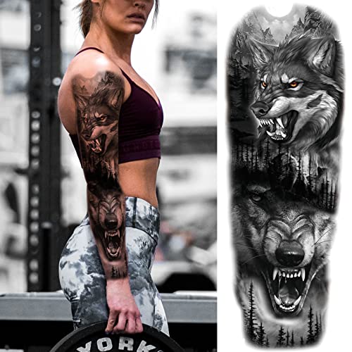 Lion Wolf Full Sleeve Temporary Tattoo, 4-Sheet Waterproof