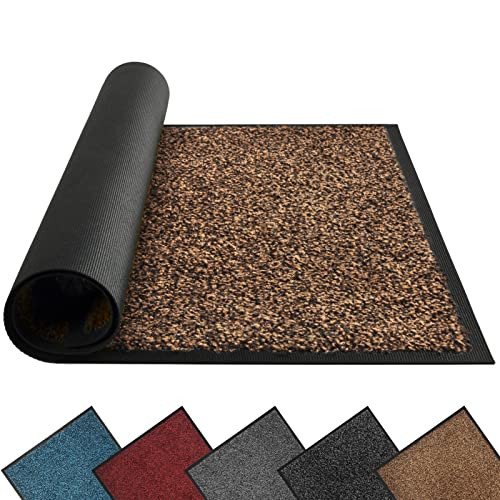 Mibao Dirt Trapper Door Mat for Indoor&Outdoor, 17" x 29.5", Black&Brown, Washable Barrier Door Mat, Heavy Duty Non-Slip Entrance Rug Shoes Scraper, Super Absorbent Front Door Mat Carpet