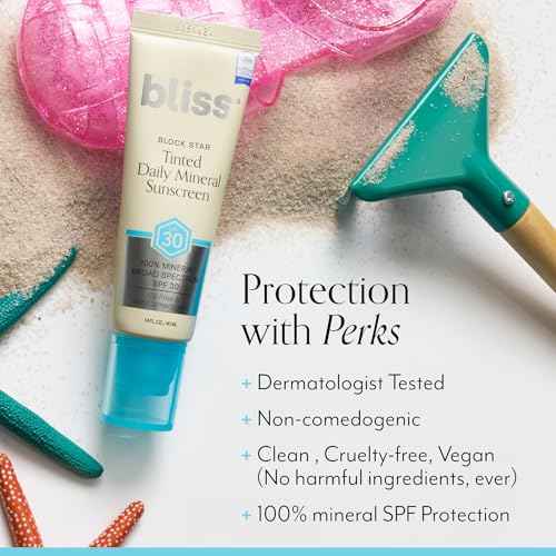 Bliss Block Star SPF 30 Daily Tinted Mineral Sunscreen with Zinc Oxide - All Skin Tones - 100% Mineral Broad Spectrum Sunscreen with Titanium Dioxide & Antioxidant Blend- 1.4 fl oz.