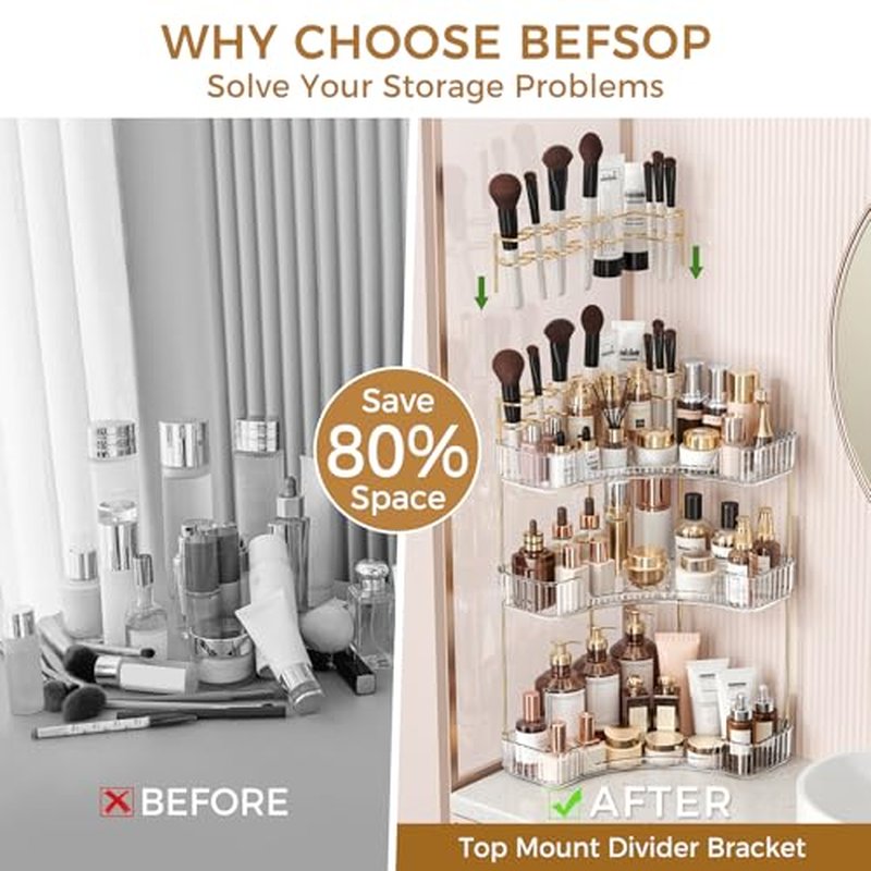 3-Tier Corner Bathroom Organizer with Makeup Brush Holder