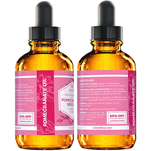 Leven Rose Pomegranate Seed Oil, 100% Pure Unrefined Cold Pressed Antioxidant Moisturizer for Hair Skin and Nails 1 oz