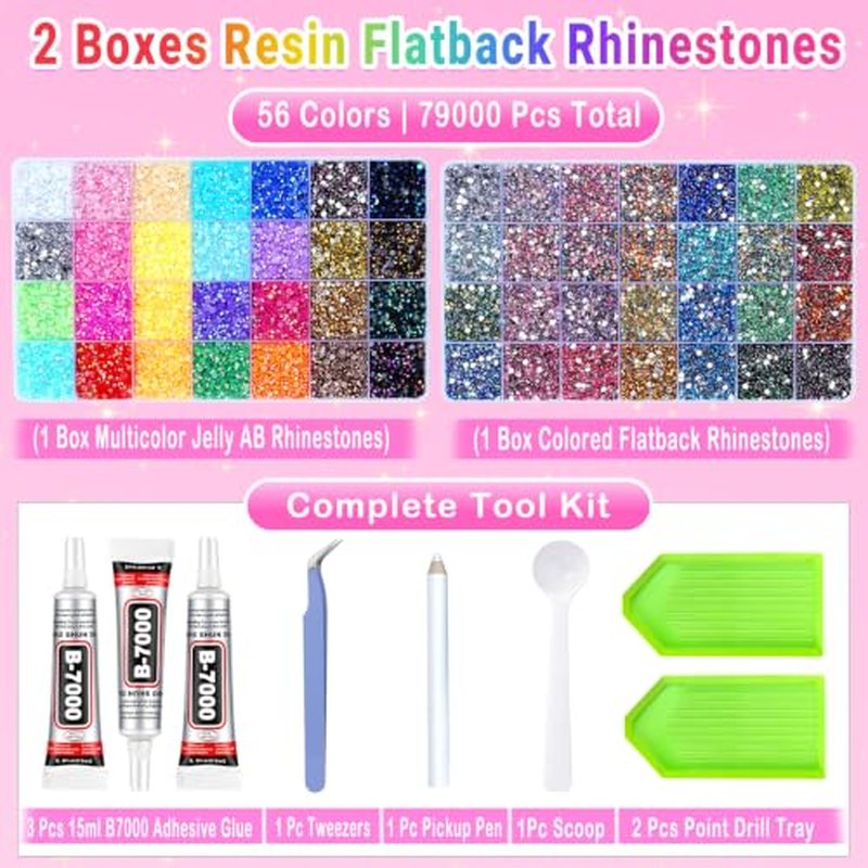 56 Color Bedazzling Kit with 79,000 3mm Rhinestones & Glue