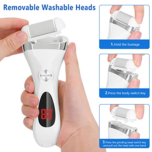 Elmchee Electric Foot Callus Remover Kit - Rechargeable Foot File with 3 Heads