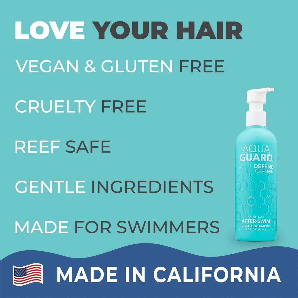 AquaGuard Gentle Clarifying Shampoo - Defeat Chlorine and Enjoy the Pool - No More Pool Hair Smell - Paraben and Gluten Free, Vegan, Color Safe, Leaping Bunny Certified (Two Bottles)