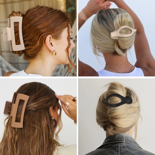 Hair Claw Clips for Women, 8-Piece Set, Square & Flat Styles
