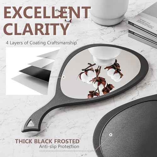 Large Handheld Mirror with Handle - 10.5" W x 19.5" L Extra Large Size to See The Entire Back of Your Head, Clear Without Distortion, Ergonomic Handle with Hanging Hole for Hanging, Oval, Black