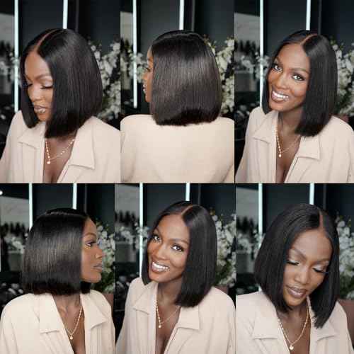 2 by 6 Kim K Glueless Wigs Human Hair Pre Plucked Easy Cut Middle Part Preference Human Hair wig 180% Wear and Go Wigs for Black Women (2¡¿6 black, 14 inch)