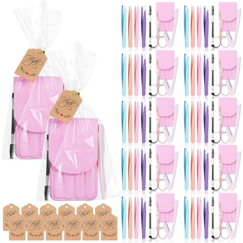 12 Set 6 Pcs Eyebrow Tweezers Kit Christmas Stocking Stuffers Professional Stainless Steel Tweezers Set for Women and Men Facial Hair Splinter and Ingrown Hair Removal(Pink)