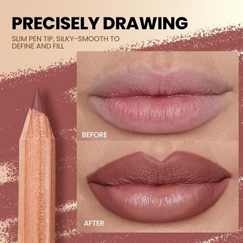 MAEPEOR Lip Liner Set 6Pcs Pure Natural Oak Brown Pink Red Series Lip Liners Smooth High Pigmented Matte Finish Lipliner Pen Kit (Set 03)
