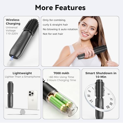 CARESKY Cordless Curling Iron Brush, Rechargeable & Portable