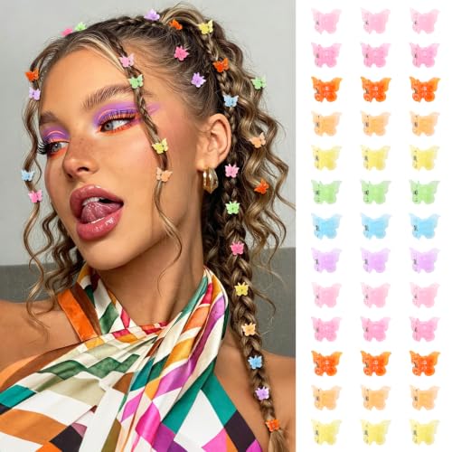 SAOROPEB Jelly Butterfly Hair Clips 50pcs Mini Hair Accessories Y2K 90s Style