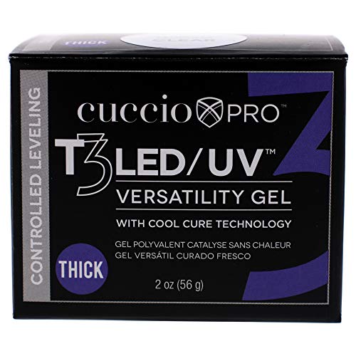 Cuccio Pro T3 LED/UV Cool Cure Versatility Gel - Controlled Levelling - Incredibly Flexible - Strong Adhesion - Thick Viscosity - Fast Application - Quick Cure - Clear - 2 Oz Nail Gel