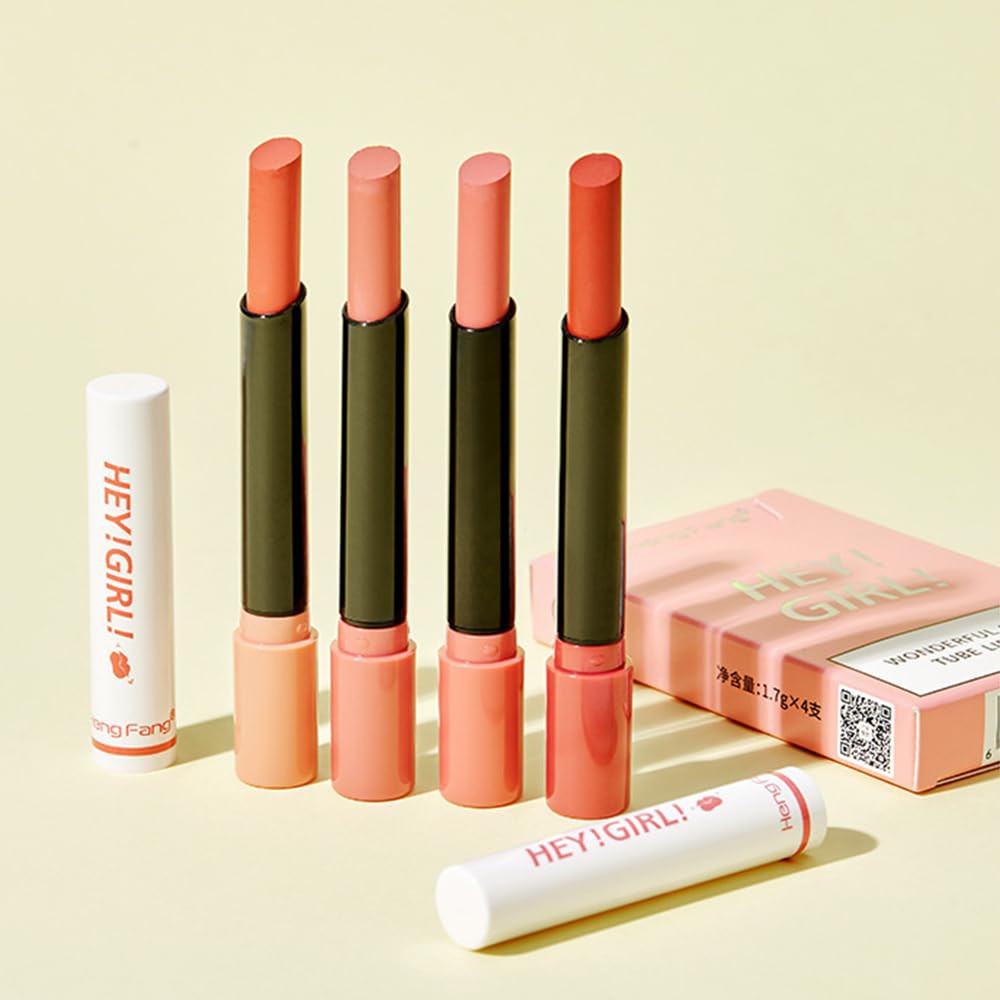 Charm Kiss 4Pcs Matte Cigarette Lipstick Set,Moisturizer Smooth Lip Stick,Tube Cigarette Lipstick,Velvet Long Lasting Waterproof Matte Lipstick Tube Sexy Nude Red Lips Tint Makeup Lipstick