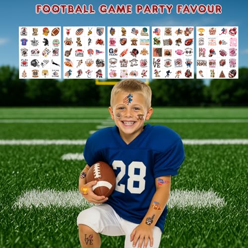 100 PCS Glow in the Dark Football Temporary Tattoos for Kids, Luminous Sports Game Day Party Favors, Waterproof Football Stickers for Boys and Girls, Team Spirit Face & Arm Tattoos