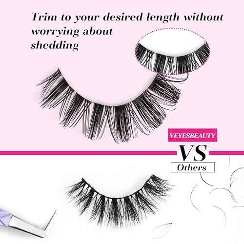 VEYESBEAUTY False Eyelashes Wispy Lashes Lightweight Natural Look Fluffy Faux Mink Thin & Invisible Band Manga Lashes, Comfortable and Reusable, 5 Pairs