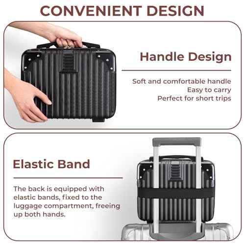 Noverlife 14 Inch Portable Hard Shell Cosmetic Travel Case, Mini Travel Hand Luggage with Elastic Band Travel Makeup Case, Small Makeup Carrying Suitcase for Train Cosmetic Bag Travel Camping - Black