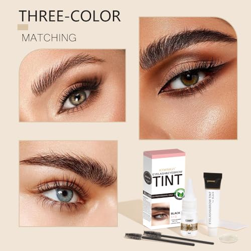 2 in 1 Eyelash & Eyebrow Tinting Kit, Professional Lash & Brow Color Kit, Lasting for 6 Weeks DIY Hair Coloring for Women Home Use Salon 7ml Black
