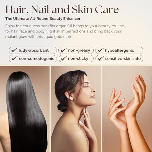 Essence Of Argan Moroccan Argan Oil for Hair, Skin & Nails - Natural Eco-Certified Cold Pressed Oil for Skin Moisturization - Non-Greasy Formula for Hair and Nail Growth - 1 Oz /30ml