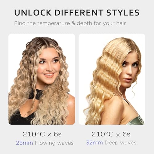 Janelove 4-in-1 Hair Crimper & Waver, 4 Wave Styles, Adjustable Temp, LED Display