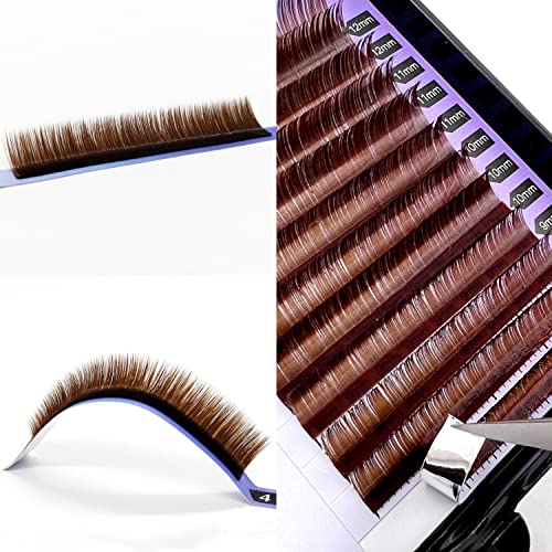 Lash Extension Supplies, 2 Trays 12 Rows Volume Eyelash Extensions, Soft Faux Mink Individual Lashes, Japanese Camellia Natural Series, 0.05-D, 10mm & 11mm, Caramel