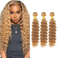 #27 Honey Blonde Deep Wave Hair Bundles 28" Brazilian Virgin