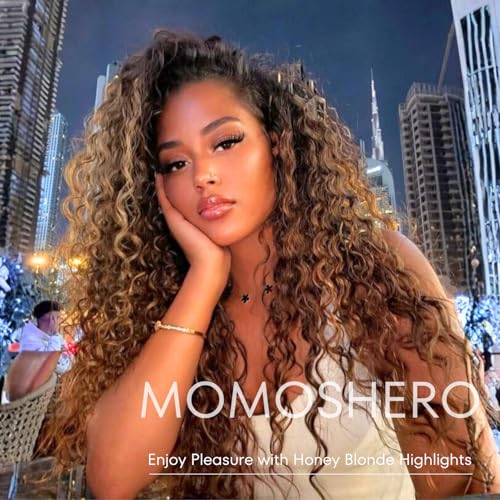 Water Wave Human Hair Ombre Honey Blonde Curly Bundles, Glossy & Shed-free P4/27 Highlighted Wet And Wavy Human Hair Weave Brown Piano Color 12A 100% Virgin Hair Single Bundle 18 Inch