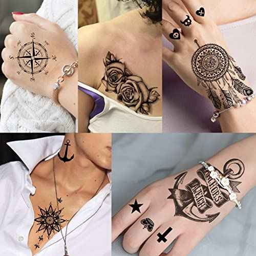 66 Sheets 3D Small Black Temporary Tattoos For Women Men Waterproof Fake Tattoo Stickers For Face Neck Arm Children Flower Birds Star Realistic Tatoo Kits For Boy Girls Adults