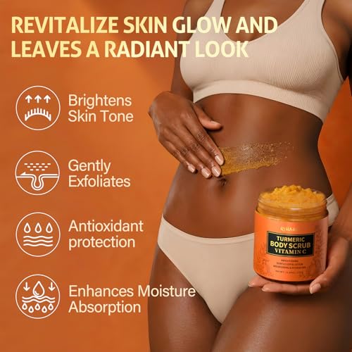 RIHAKO Turmeric Body Scrub, Exfoliating Scrub with Vitamin C, Deep