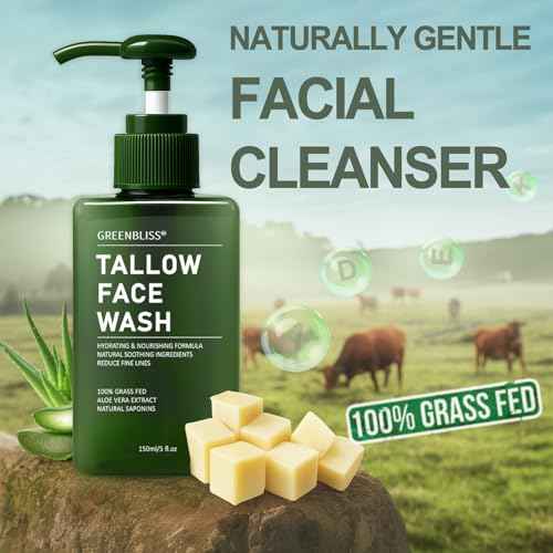 Beef Tallow for Skin Face Wash Grass Fed Beef Tallow Hydrating Facial Cleanser Skincare, Women Skin Care Tallow Gentle Face Cleanser Moisturizer, Face Exfoliating Face Wash, 5.07 FL. oz.
