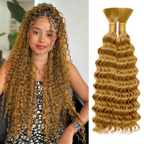 Biifoum Deep Wave Water Bulk Braiding Hair 18in Honey Blonde 2 Bundles, 200g