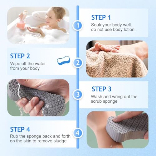MOZUGESI Blue & Pink Super Soft Exfoliating Bath Sponge Set for Adults, Reusable Body Scrubber