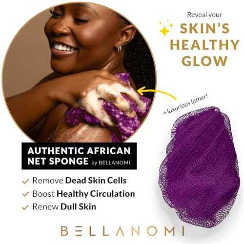 Bellanomi African Exfoliating Net Sponge, Authentic, Ethically sourced from Nigeria, 45 inches Long, Back Scrubber for Daily use (Indigo)