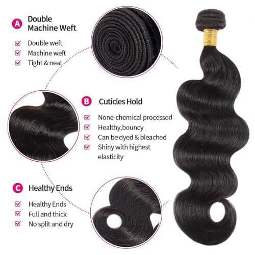 Human Hair Extensions Body Wave 14 Inch Black Virgin Hair Bundles - Natural & Soft