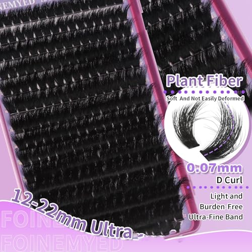 Lash Clusters 200D Long Lash Clusters Thick Volume Lashes Clusters 12-22mm Eyelash Clusters D Curly Cluster DIY at Home Wispy Individual Lashes for Beginners Eyelash Extension by FOINEMYED