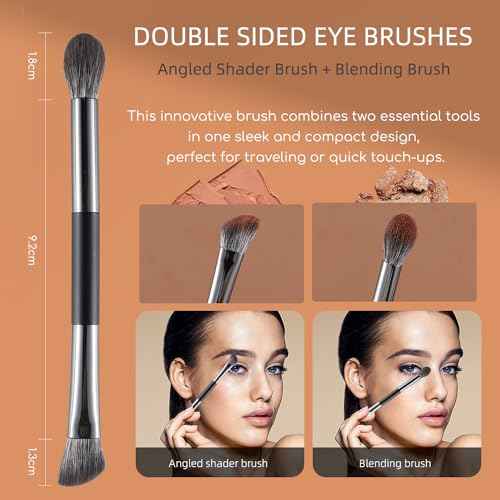ENERGY Travel Eye Makeup Brush Set Eyeshadow Eye Blending Eyeliner Under Eye Concealer Eye Brow Smudge Makeup Kit with Portable Compact Mirror Case Double ended Makeup Brushes 4PCS