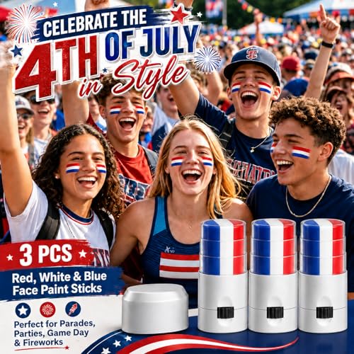 Go Ho 3PCS Red White Blue Eye Black Face Paint Stick Patriotic USA Flag 4th of July
