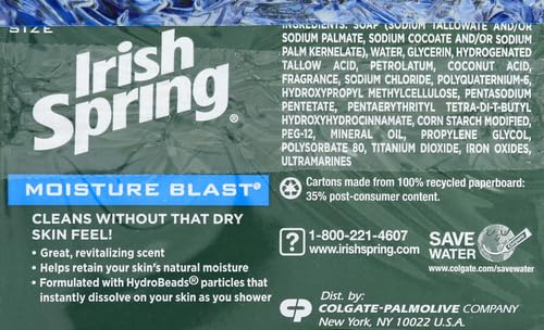 Irish Spring Deodorant Soap, Moisture Blast, 3.7 Ounce (Pack of 3)