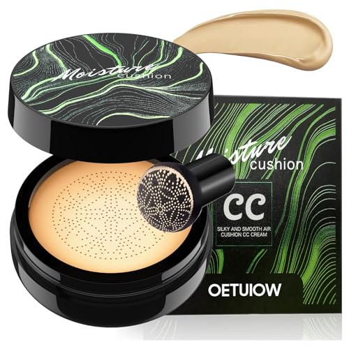 Mushroom Head Air Cushion CC Cream - Moisturizing & Oil Control BB Cream Foundation Create Long-Lasting, Waterproof Makeup Base Primer, Concealer Full Coverage for All Skin Types (Buff Beige)