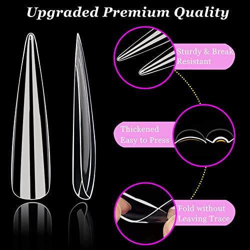 Long Stiletto Nail Tips, AITRAI 504pcs 3XL Extra Long Stiletto Nail Tips Full Cover Acrylic Nail Tips for Nail Preffesional Pointy Shaped Flase Nail for Nail Art, 12 Sizes