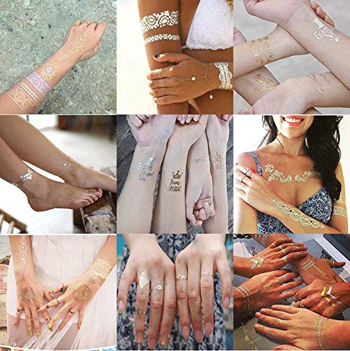 Gold & Silver Metallic Waterproof Temporary Tattoos - 10 Sheets