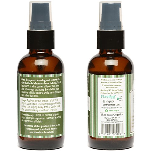 Shea Terra Organics Argan & Rosemary Cleansing Oil | Deep Pore Treatment, Bacteria Remover, Vitamin E Oil | All Skin Types - 2 oz