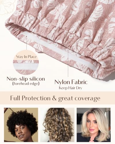 Waterproof Shower Cap for Women, Reusable Non-Slip Hair Cap