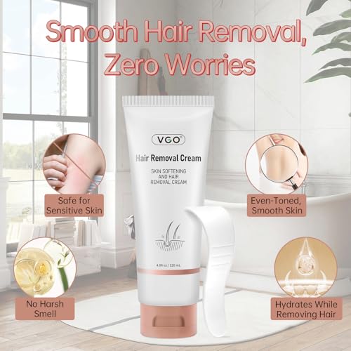 VGO Painless Hair Removal Cream for Women & Men, Hair removal cream for body, back & legs, All Skin Types, 4.06oz w/Spatula
